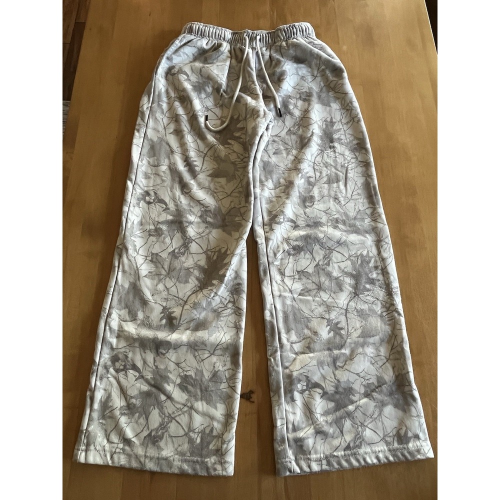 Blue Riot Neutral Women's Cream Camo Print Wide Leg Sweat Pants Size L Large